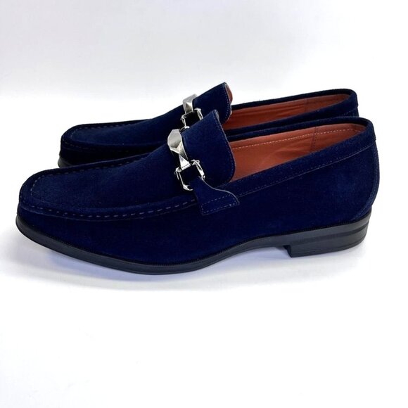 Stacy Adams Mens Neville Moc Toe Bit Slip On Size 8 Blue Suede Prom Party Event - Picture 2 of 15